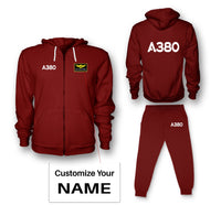 Thumbnail for A380 Flat Text Designed Zipped Hoodies & Sweatpants Set