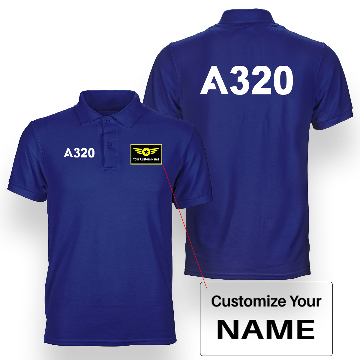 A320 Flat Text Designed Double Side Polo T-Shirts