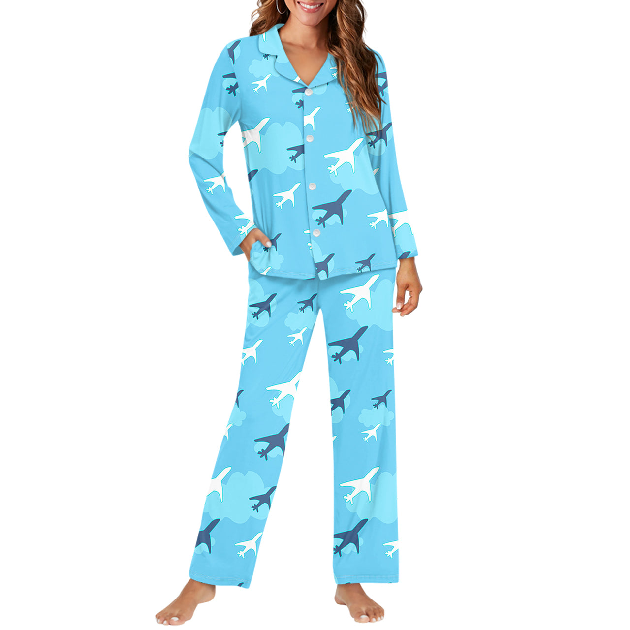 Cool & Super Airplanes 2 Designed Women Button Pajamas