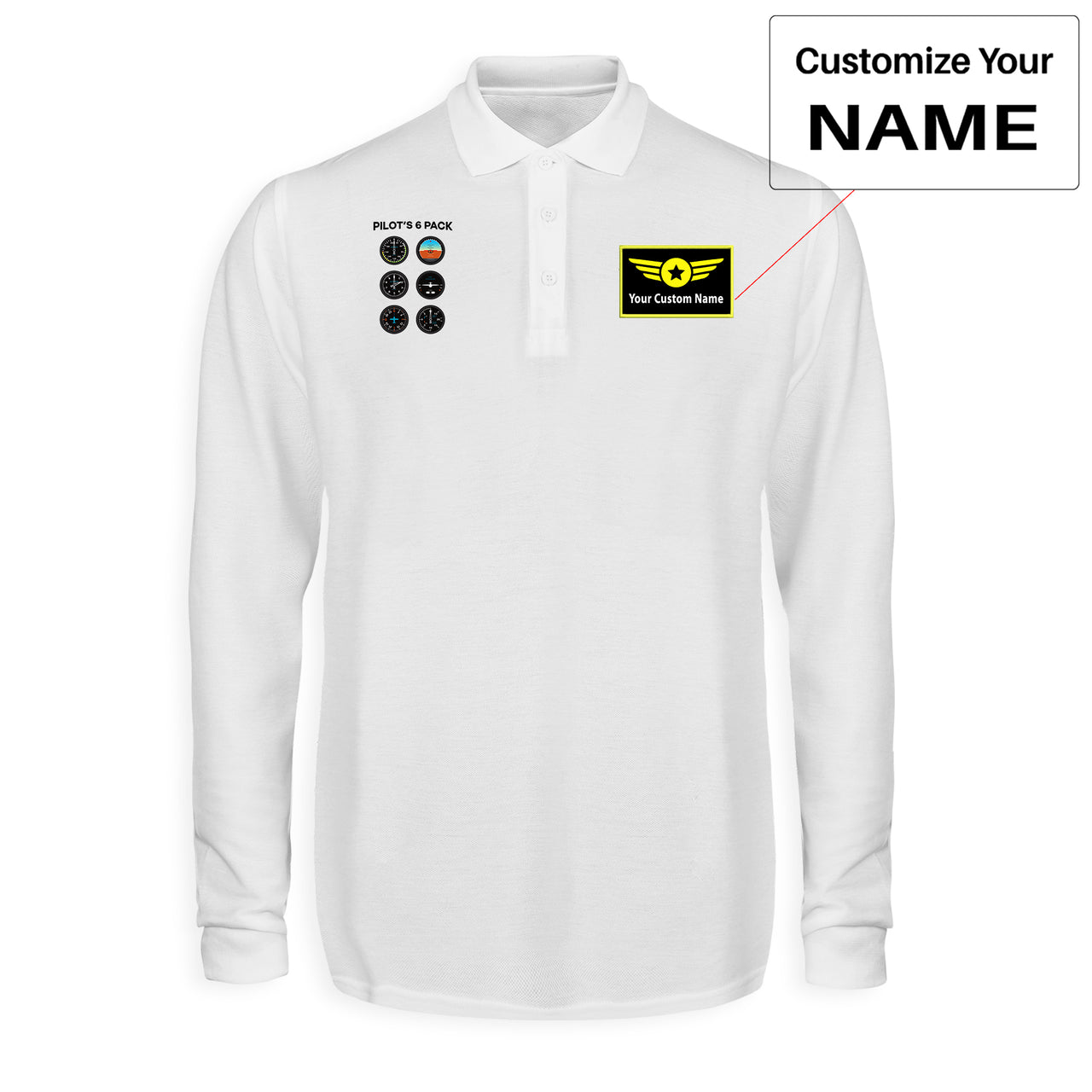 Pilot's 6 Pack Designed Long Sleeve Polo T-Shirts