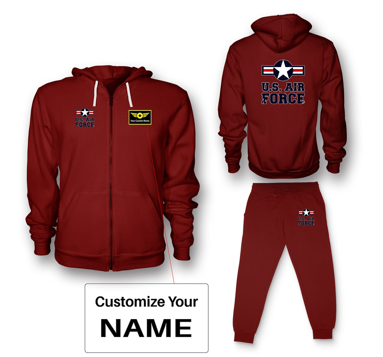 US Air Force Designed Zipped Hoodies & Sweatpants Set
