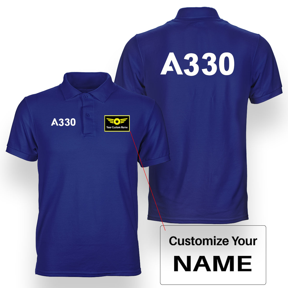A330 Flat Text Designed Double Side Polo T-Shirts