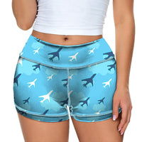 Thumbnail for Cool & Super Airplanes 2 Designed Women Yoga Shorts Pants