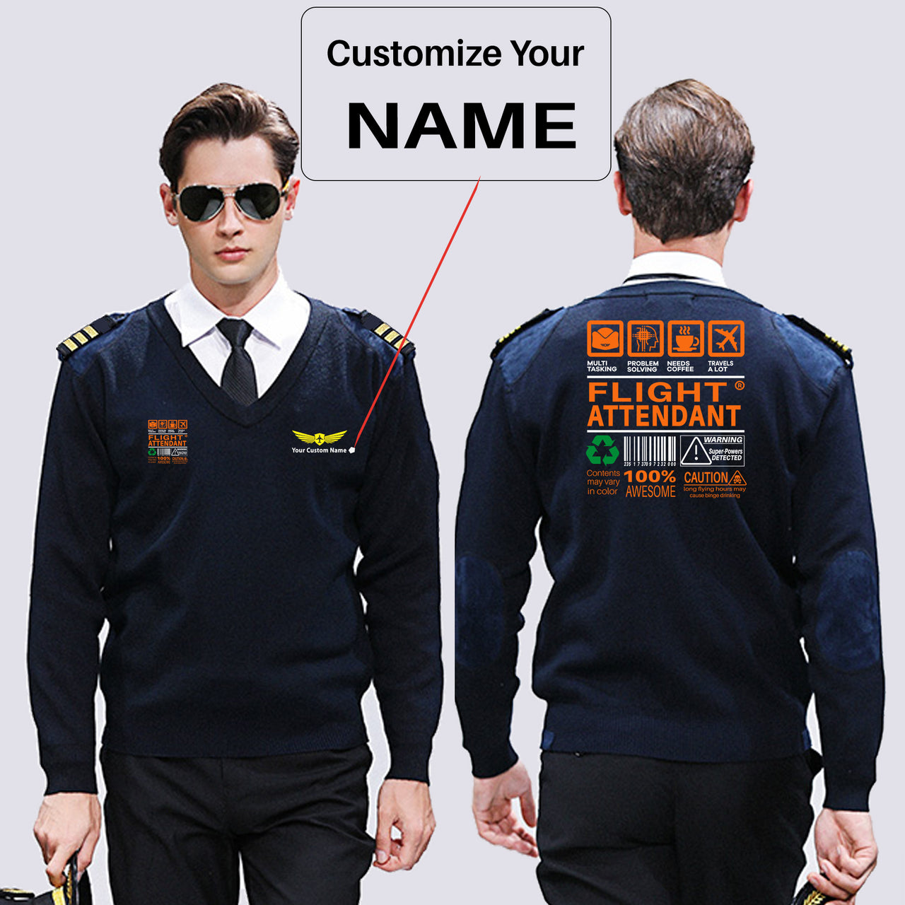 Flight Attendant Label Designed Wool Pilot Sweaters