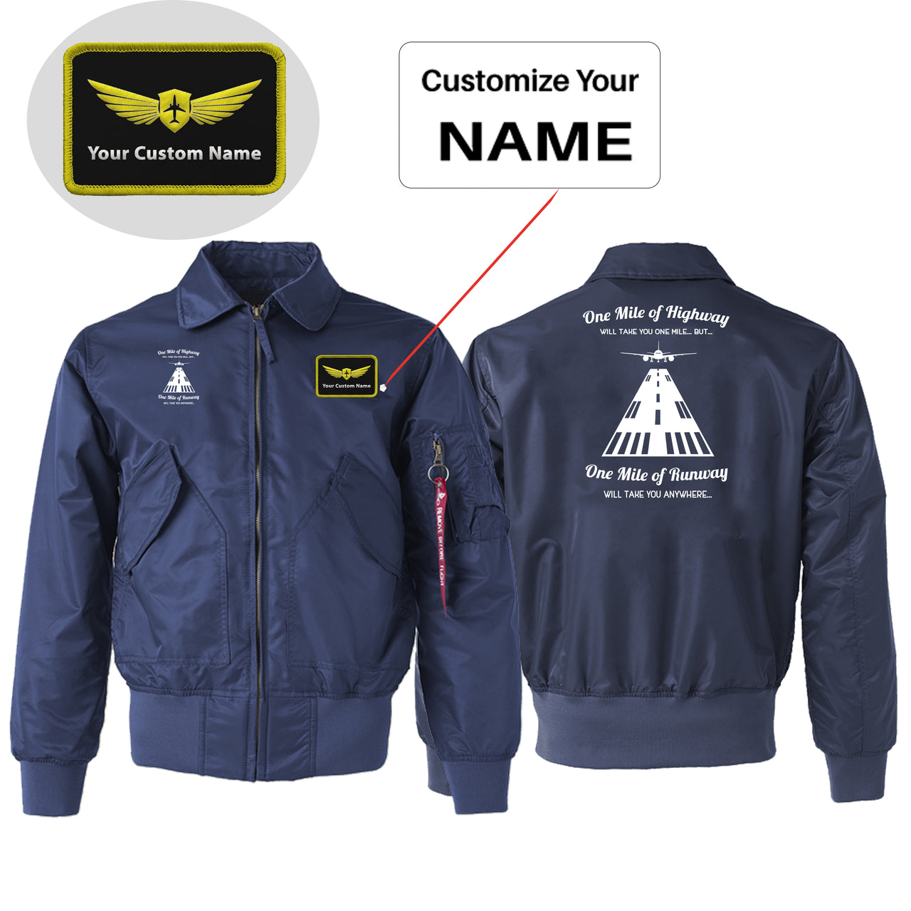 One Mile of Runway Will Take you Anywhere Designed Embroidered Patch Attachable Jackets