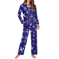 Thumbnail for Different Sizes Seamless Airplanes Designed Women Button Pajamas