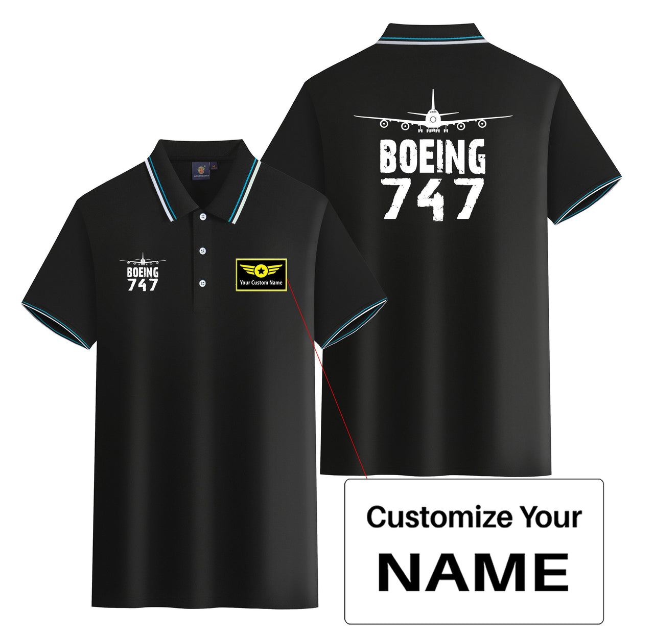 Boeing 747 & Plane Designed Stylish Polo T-Shirts (Double-Side)