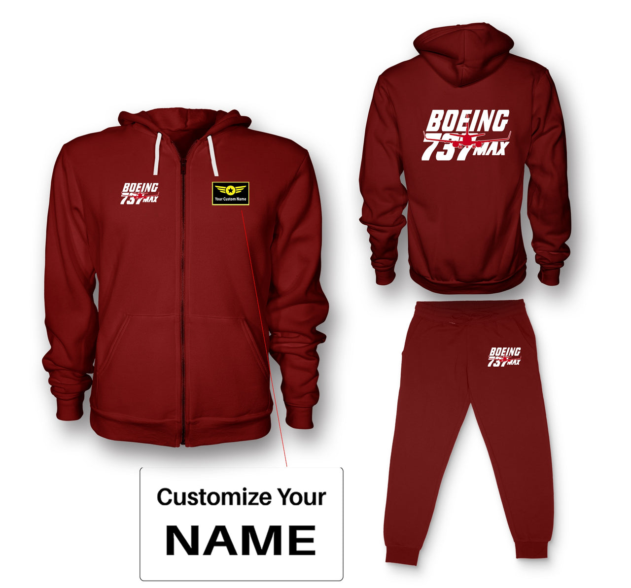 Amazing 737 Max Designed Zipped Hoodies & Sweatpants Set