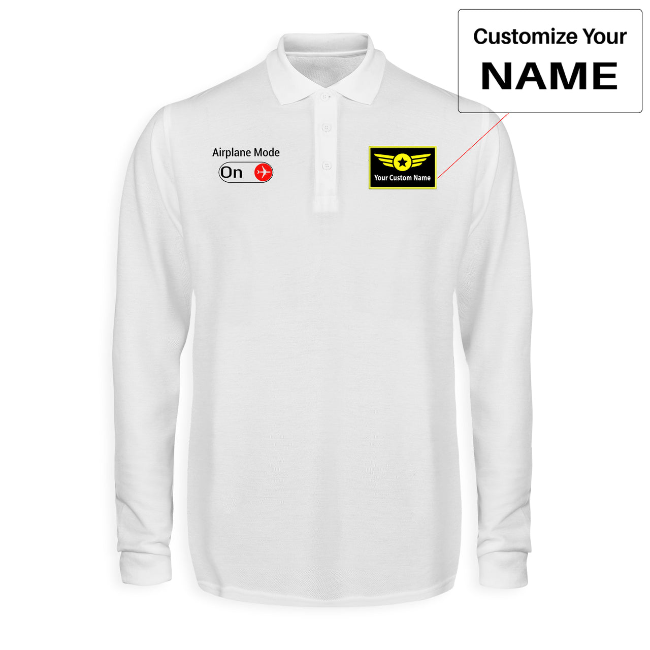 Airplane Mode On Designed Long Sleeve Polo T-Shirts