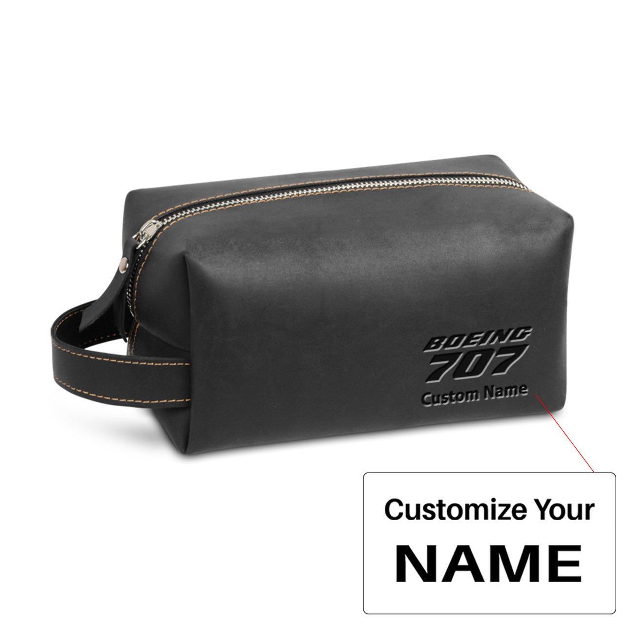 Boeing 707 & Text Designed Leather Clutch Toiletry Bag