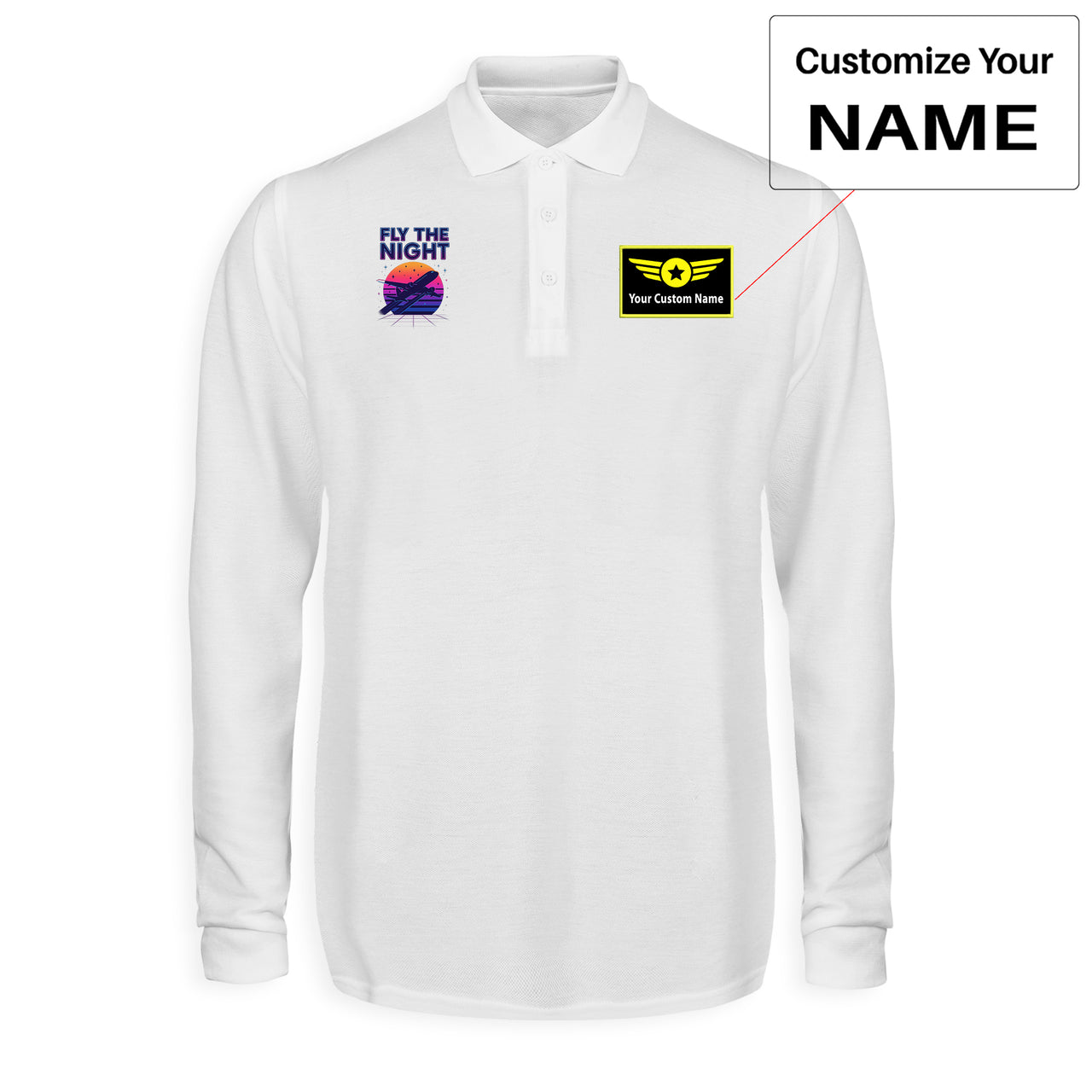 Fly The Night Designed Long Sleeve Polo T-Shirts
