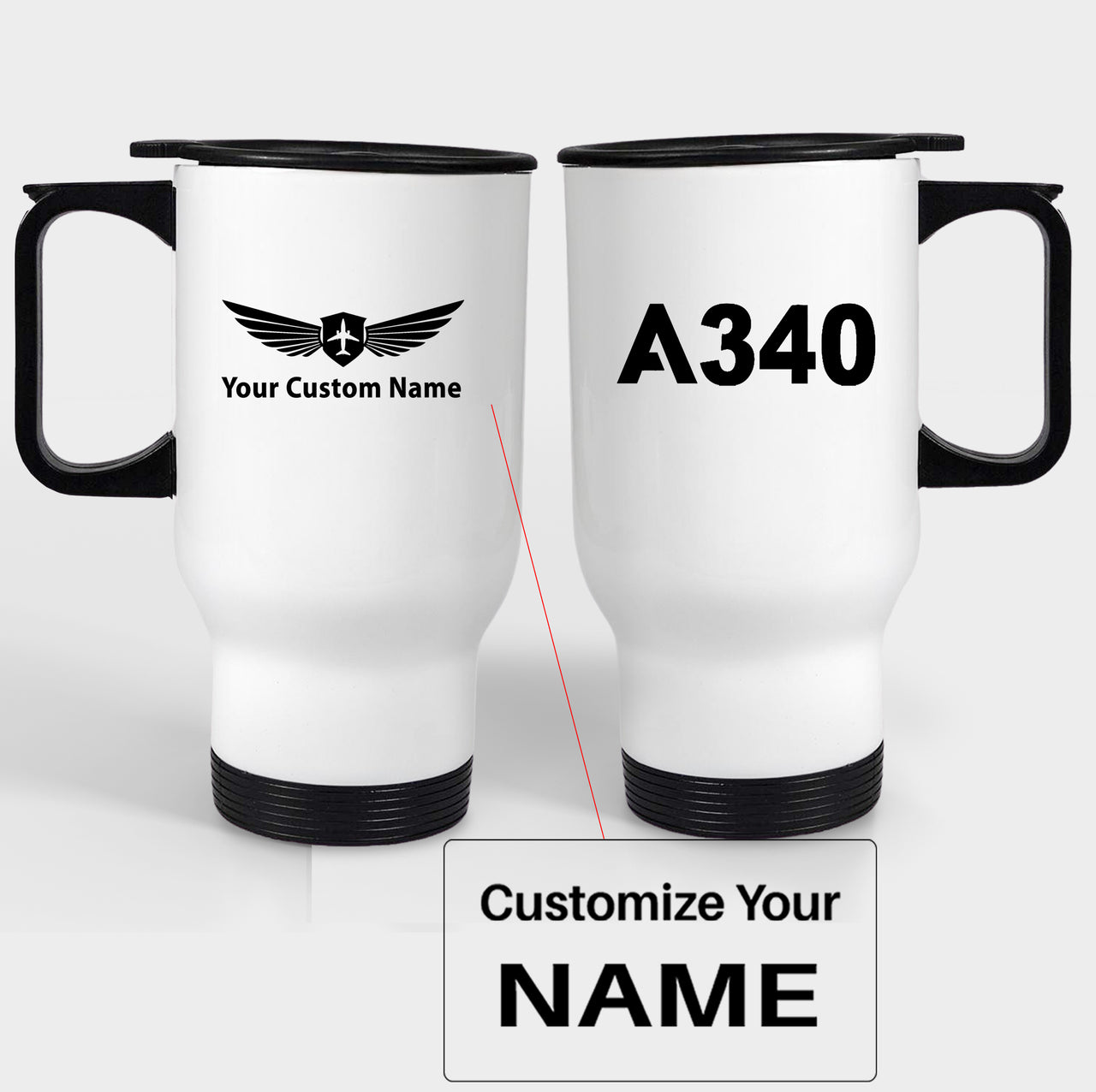 A340 Flat Text Designed Travel Mugs (With Holder)
