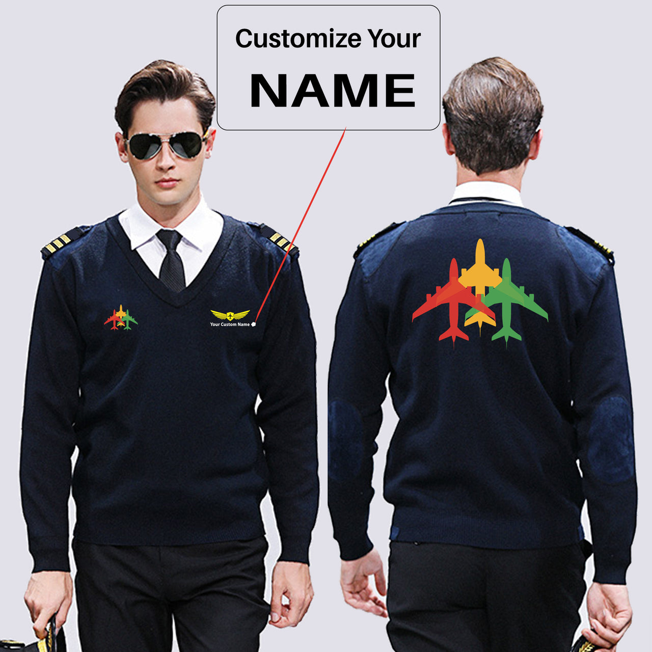 Colourful 3 Airplanes Designed Wool Pilot Sweaters