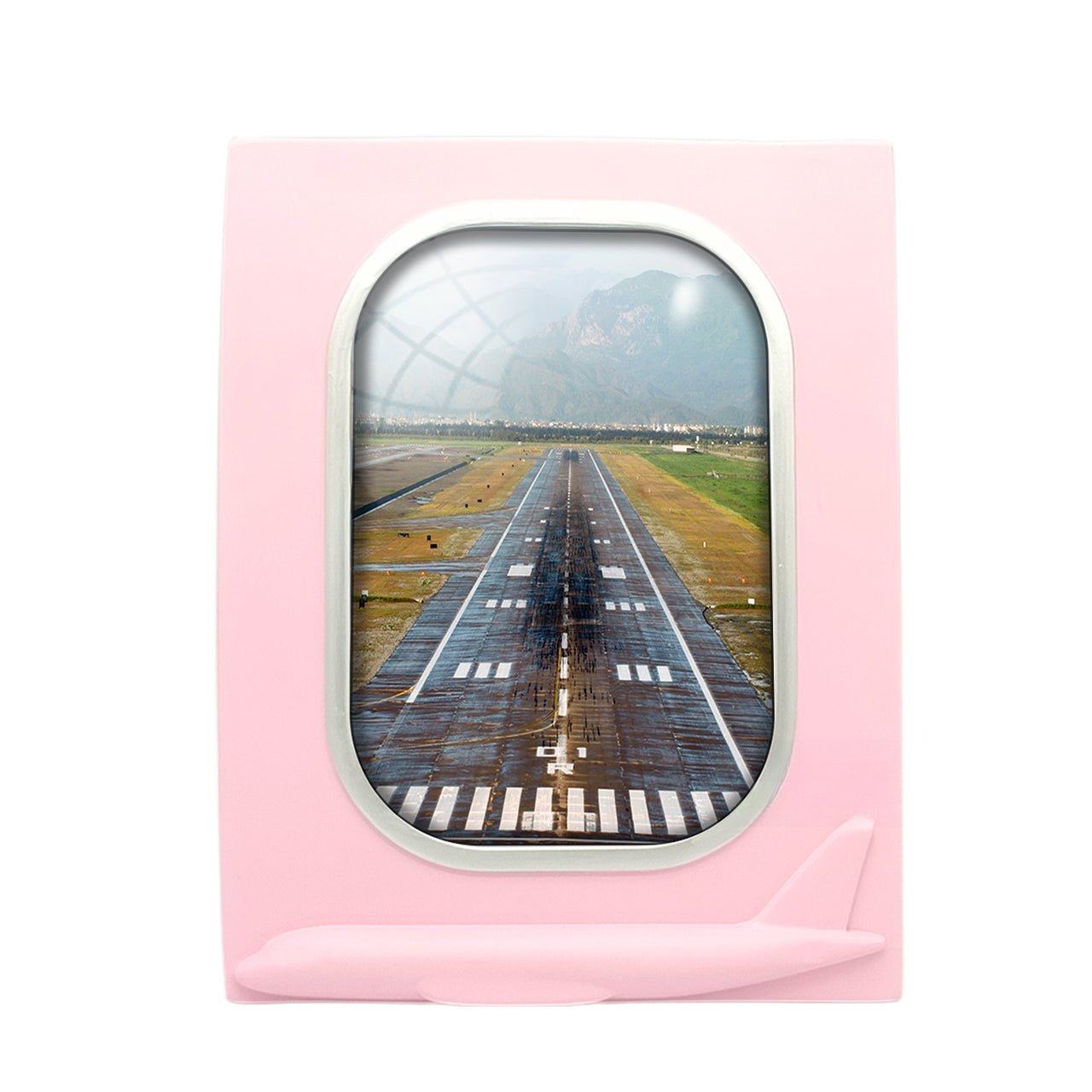 Amazing Mountain View & Runway Designed Airplane Window Photo Frame