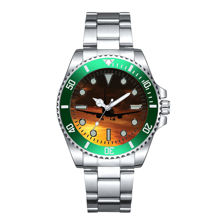 Beautiful Aircraft Landing at Sunset Designed Luxury Aviators Best Choice Watches