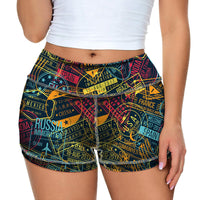 Thumbnail for Dark Coloured Passport Stamps Designed Women Yoga Shorts Pants