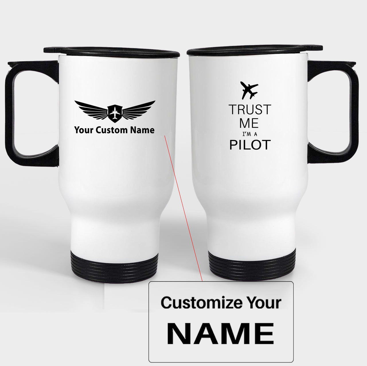 Trust Me I'm a Pilot 2 Designed Travel Mugs (With Holder)