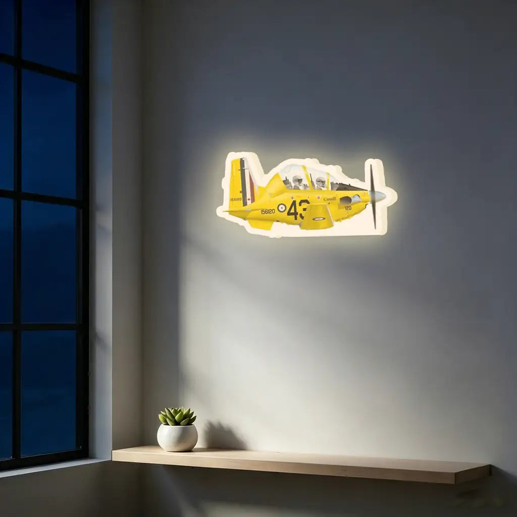 United States Army Air Forces T-6 Texan Trainer Yellow Inductive Wall Led Aircraft & 3D Lamp