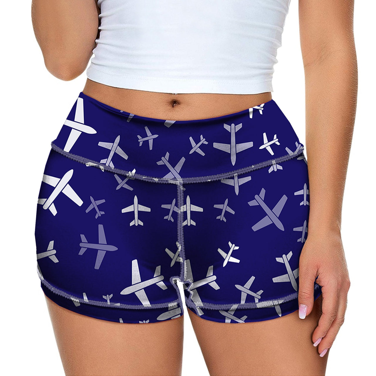 Different Sizes Seamless Airplanes Designed Women Yoga Shorts Pants