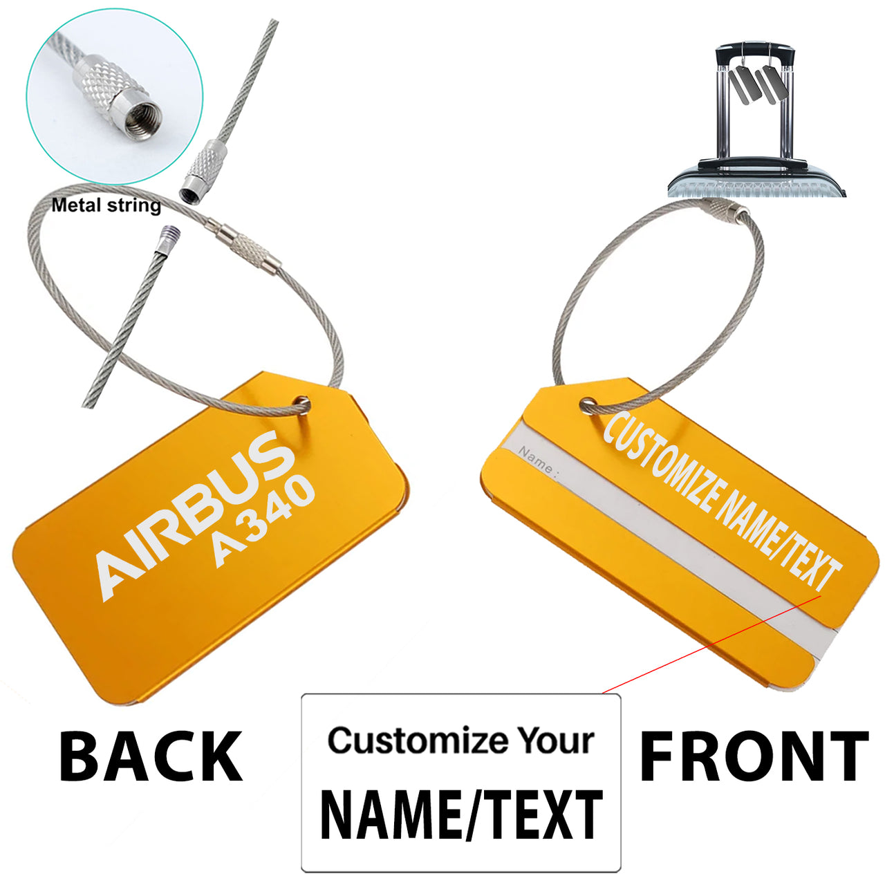 Airbus A340 & Text Designed Fashion Metal Luggage Tags