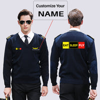 Thumbnail for Eat Sleep Fly (Colourful) Designed Wool Pilot Sweaters