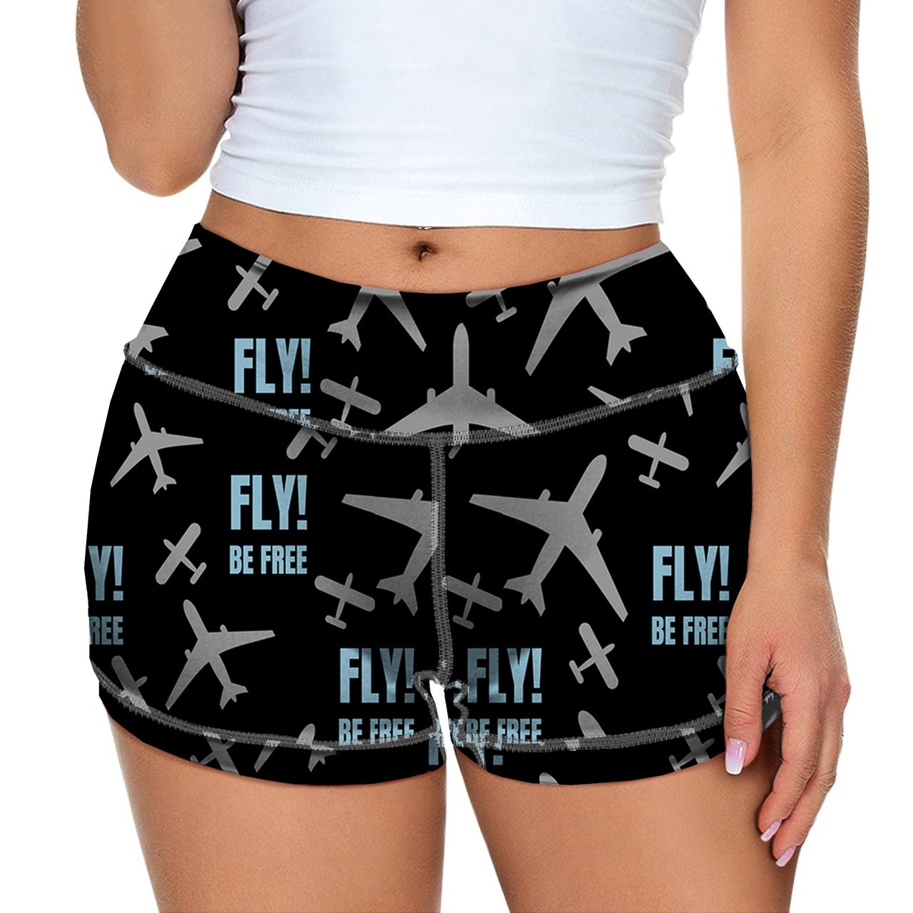 Fly Be Free Black Designed Women Yoga Shorts Pants
