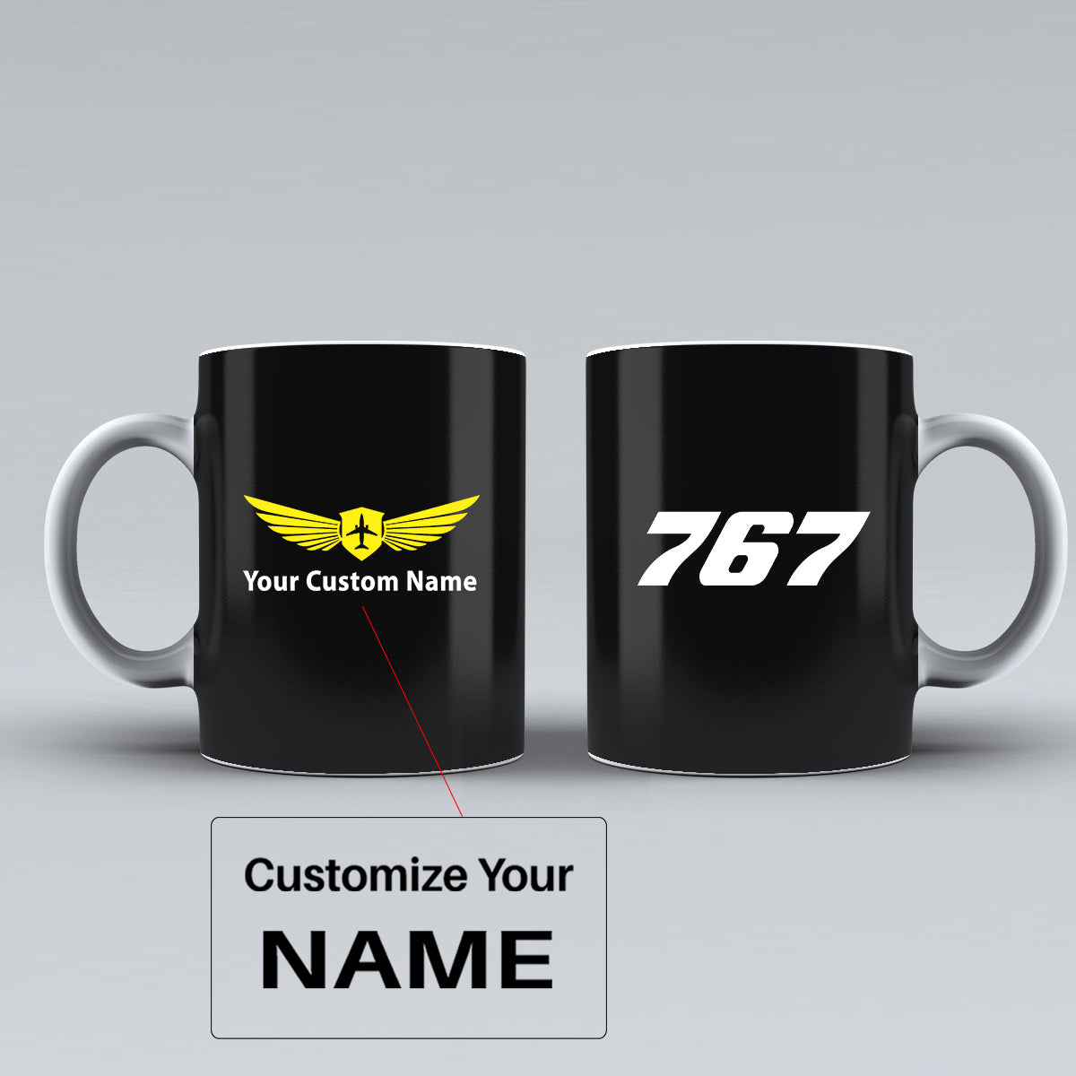 767 Flat Text Designed Ceramic White Mugs