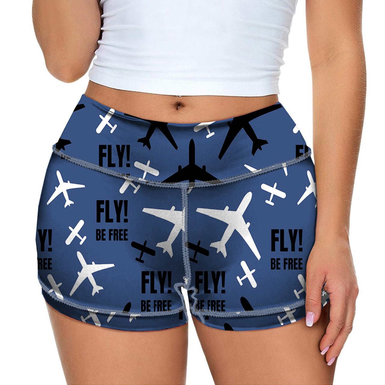 Fly Be Free Blue Designed Women Yoga Shorts Pants