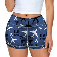 Thumbnail for Fly Be Free Blue Designed Women Yoga Shorts Pants