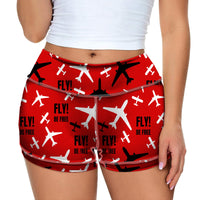 Thumbnail for Fly Be Free Red Designed Women Yoga Shorts Pants