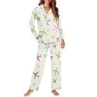Thumbnail for Seamless 3D Airplanes Designed Women Button Pajamas