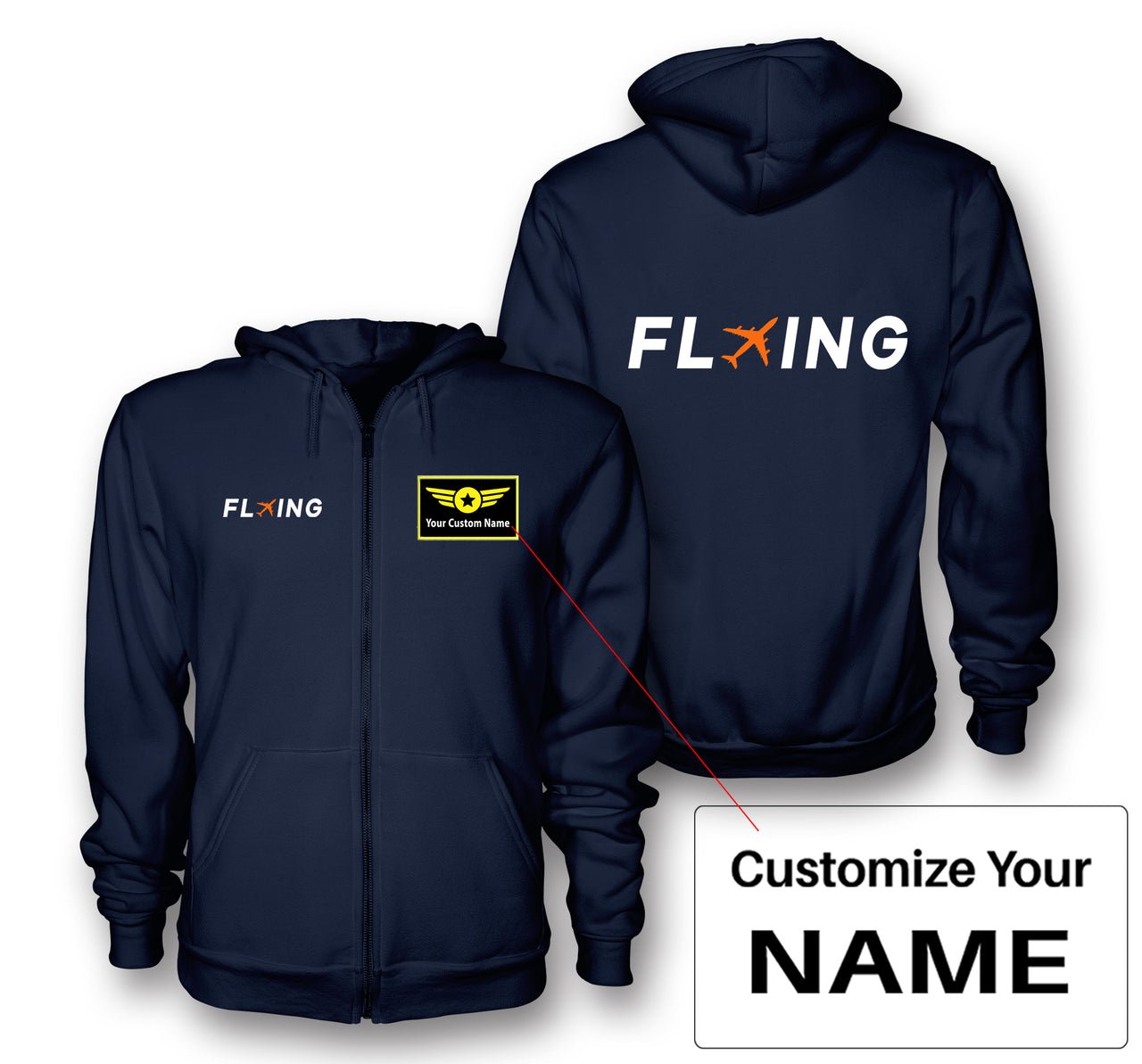 Flying Designed Zipped Hoodies