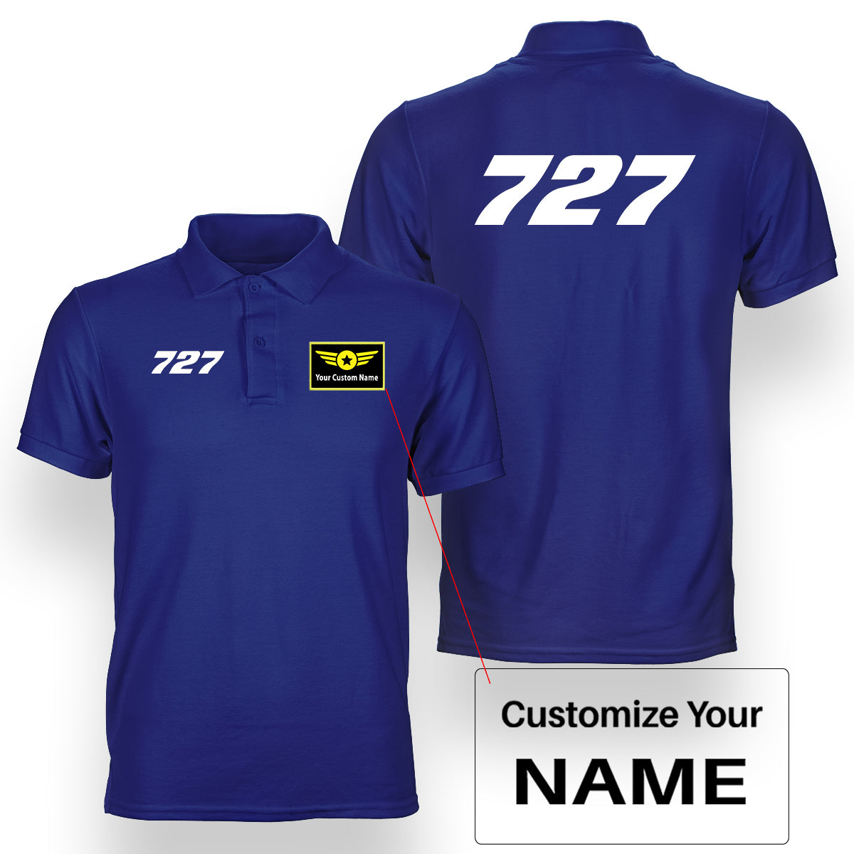 727 Flat Text Designed Double Side Polo T-Shirts