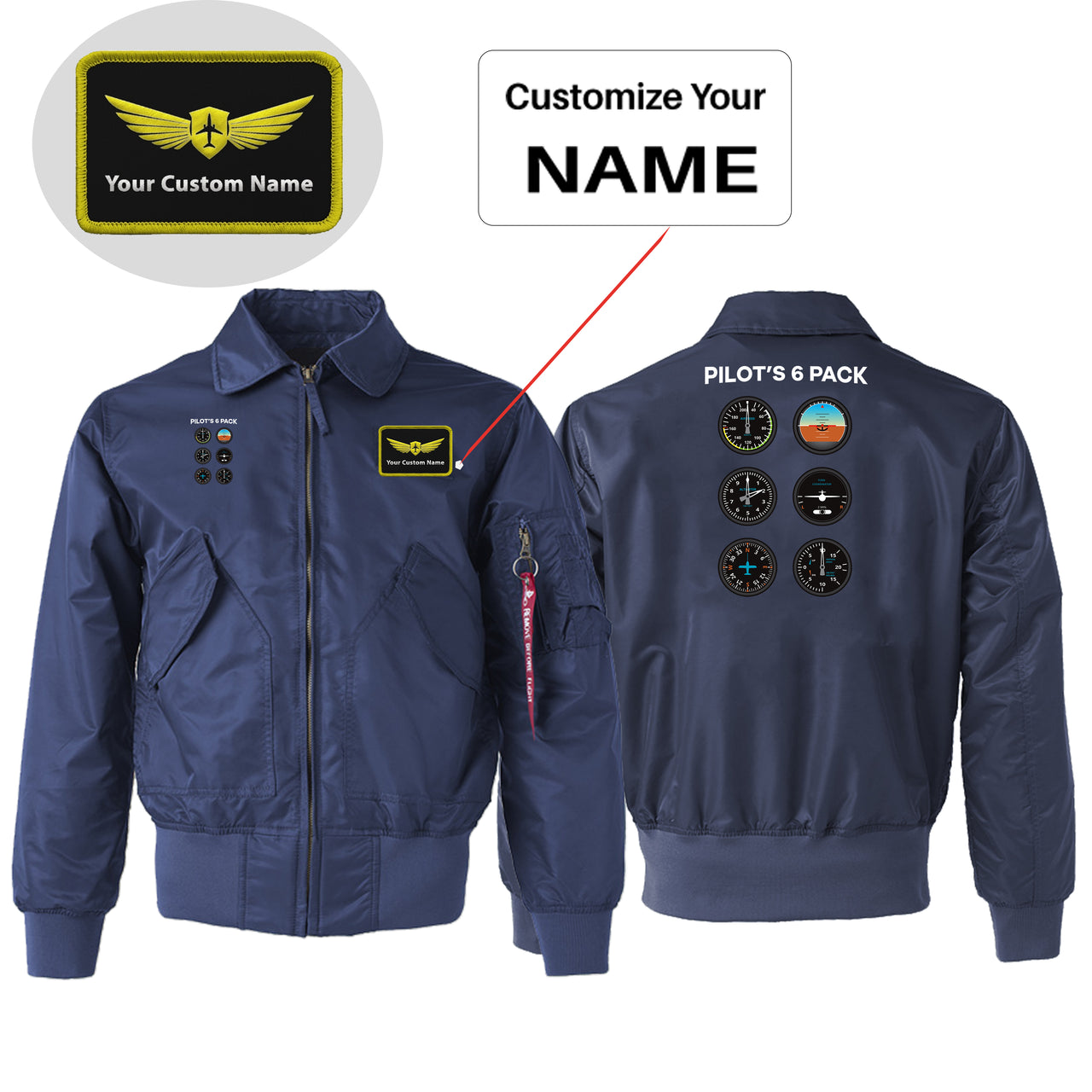 Pilot's 6 Pack Designed Embroidered Patch Attachable Jackets