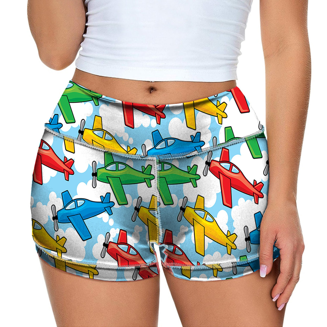 Funny Airplanes Designed Women Yoga Shorts Pants