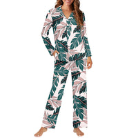 Thumbnail for Seamless Palm Leafs Designed Women Button Pajamas