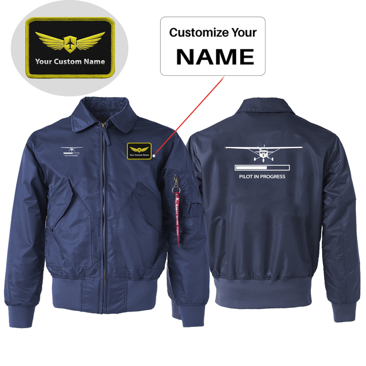 Pilot In Progress (Cessna) Designed Embroidered Patch Attachable Jackets