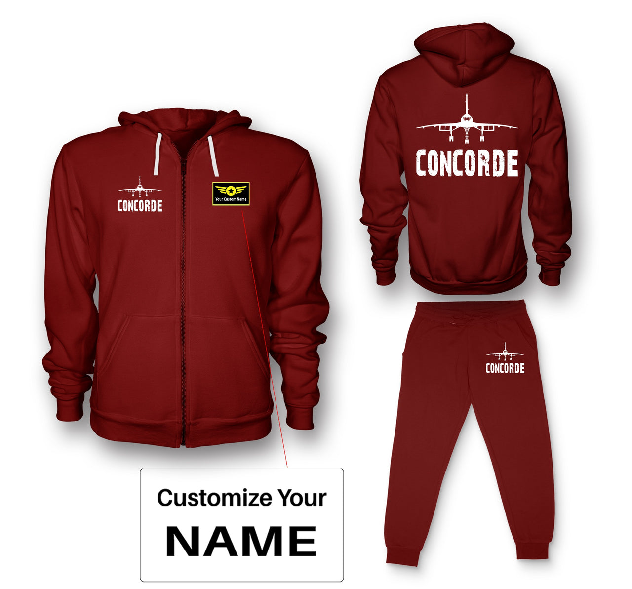 Concorde & Plane Designed Zipped Hoodies & Sweatpants Set