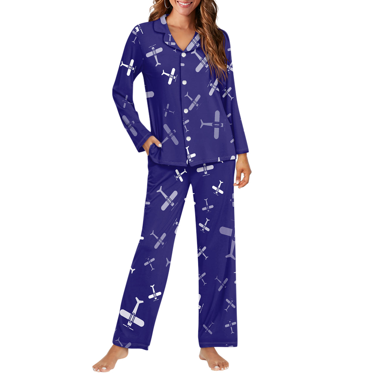 Seamless Propellers Designed Women Button Pajamas