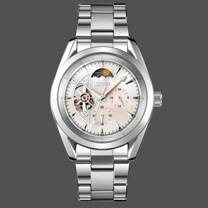 Fully Automatic Mechanical Moon Phase Hollow Bottom Waterproof Watch