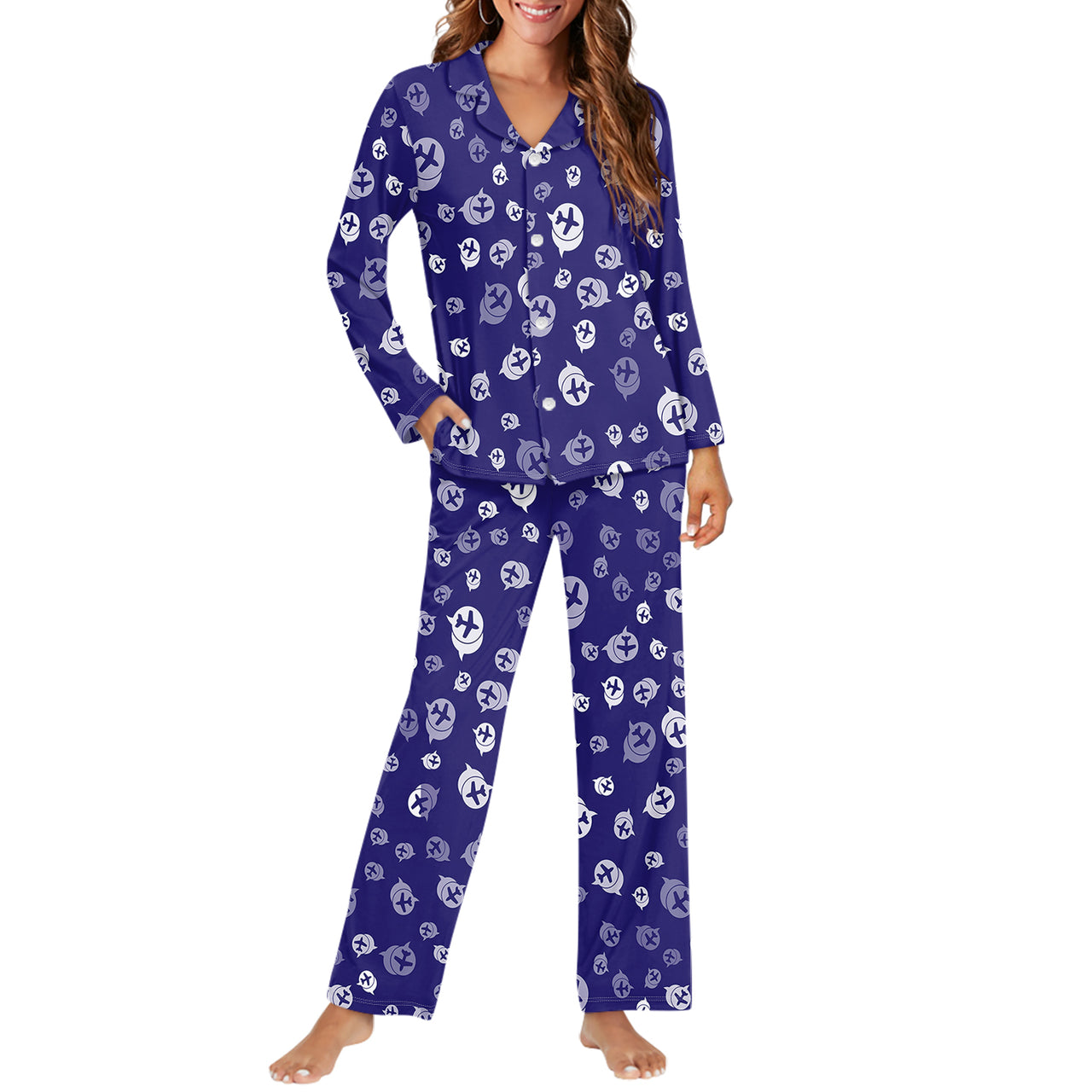 Airplane Notification Theme 2 Designed Women Button Pajamas