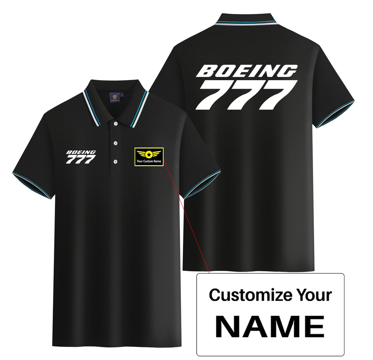 Boeing 777 & Text Designed Stylish Polo T-Shirts (Double-Side)