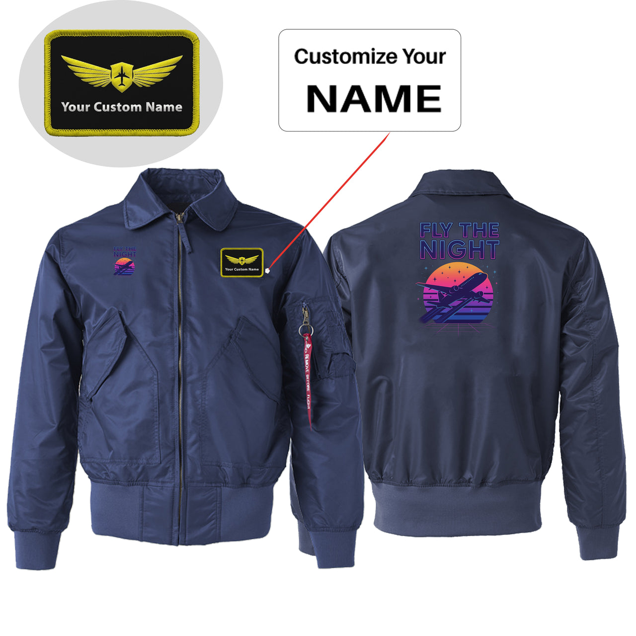 Fly The Night Designed Embroidered Patch Attachable Jackets