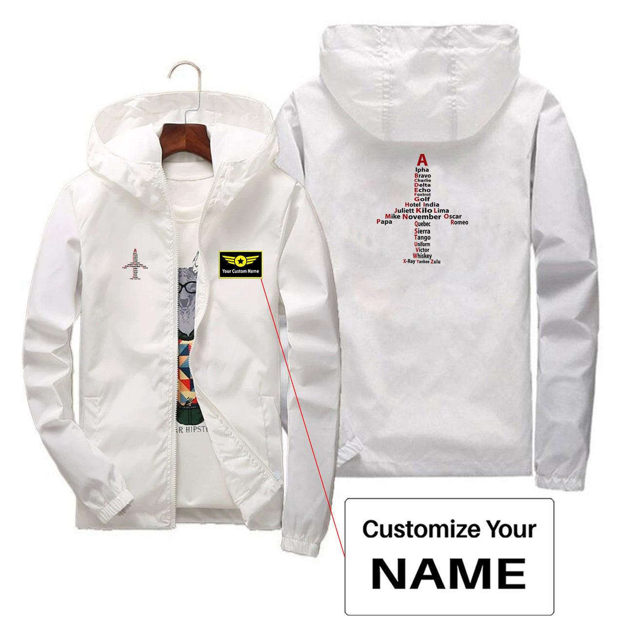 Airplane Shape Aviation Alphabet Designed Thin Windbreaker Jackets