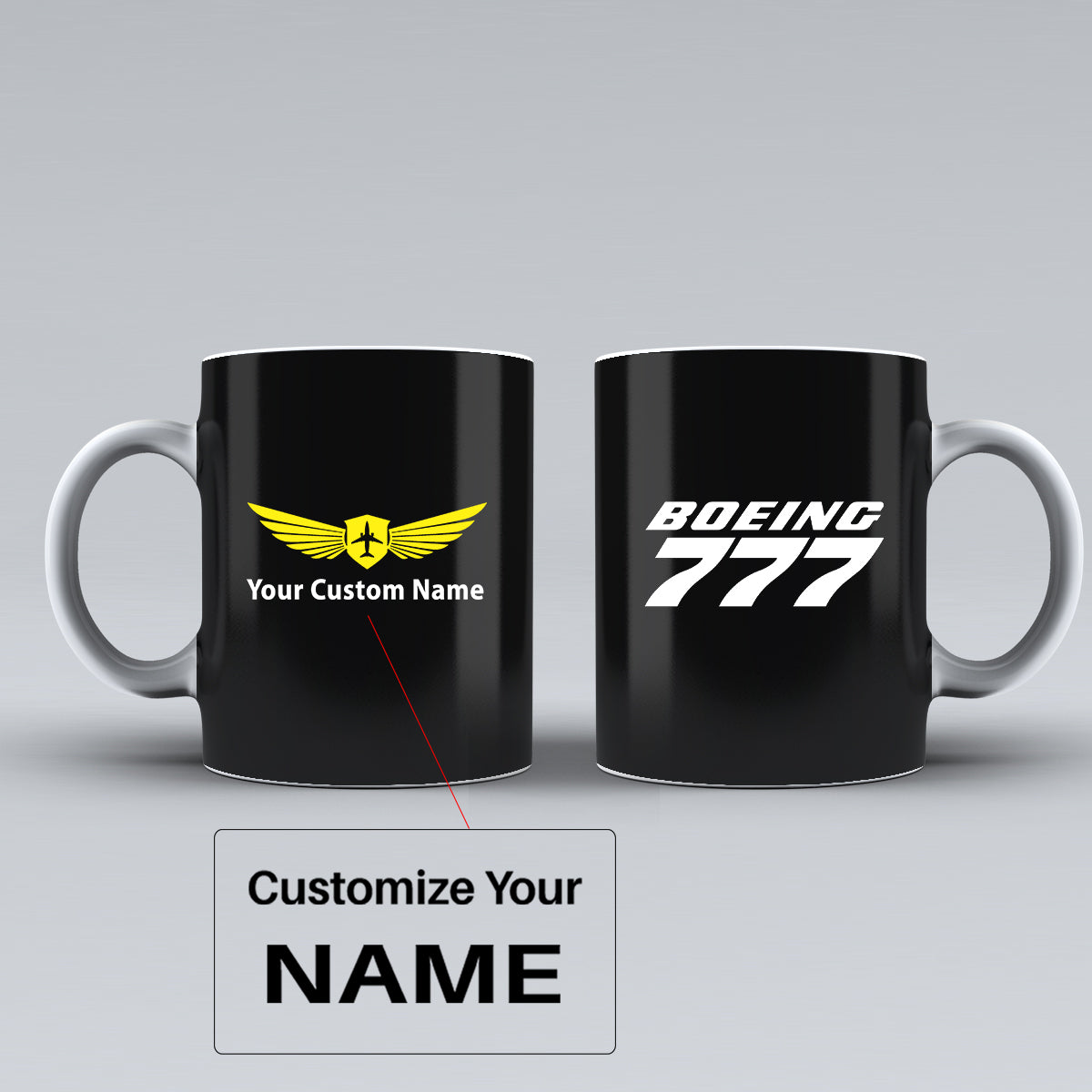 Boeing 777 & Text Designed Ceramic White Mugs