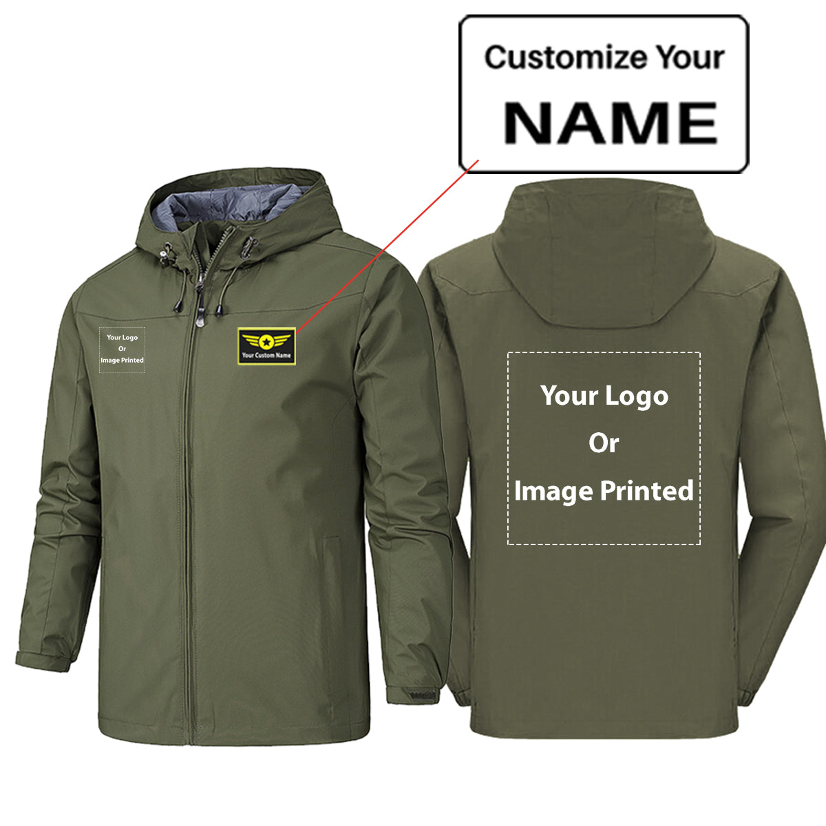 Copy of Custom Name & 2 LOGOS Rain Jackets & Windbreakers