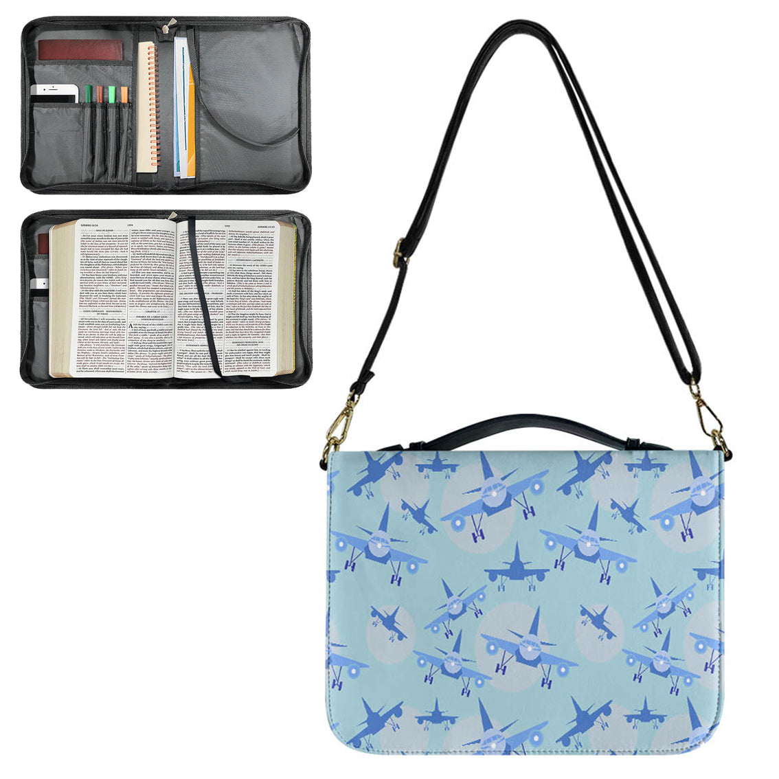 Super Funny Airplanes 2 Designed PU Accessories Bags Strap Style