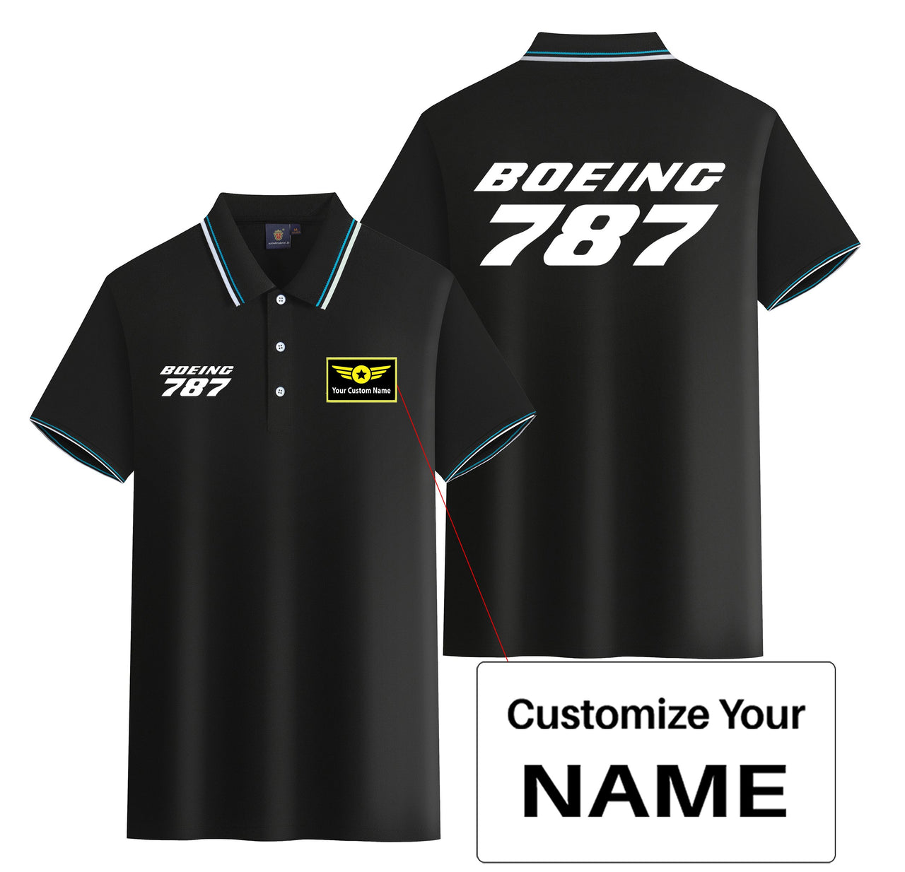 Boeing 787 & Text Designed Stylish Polo T-Shirts (Double-Side)