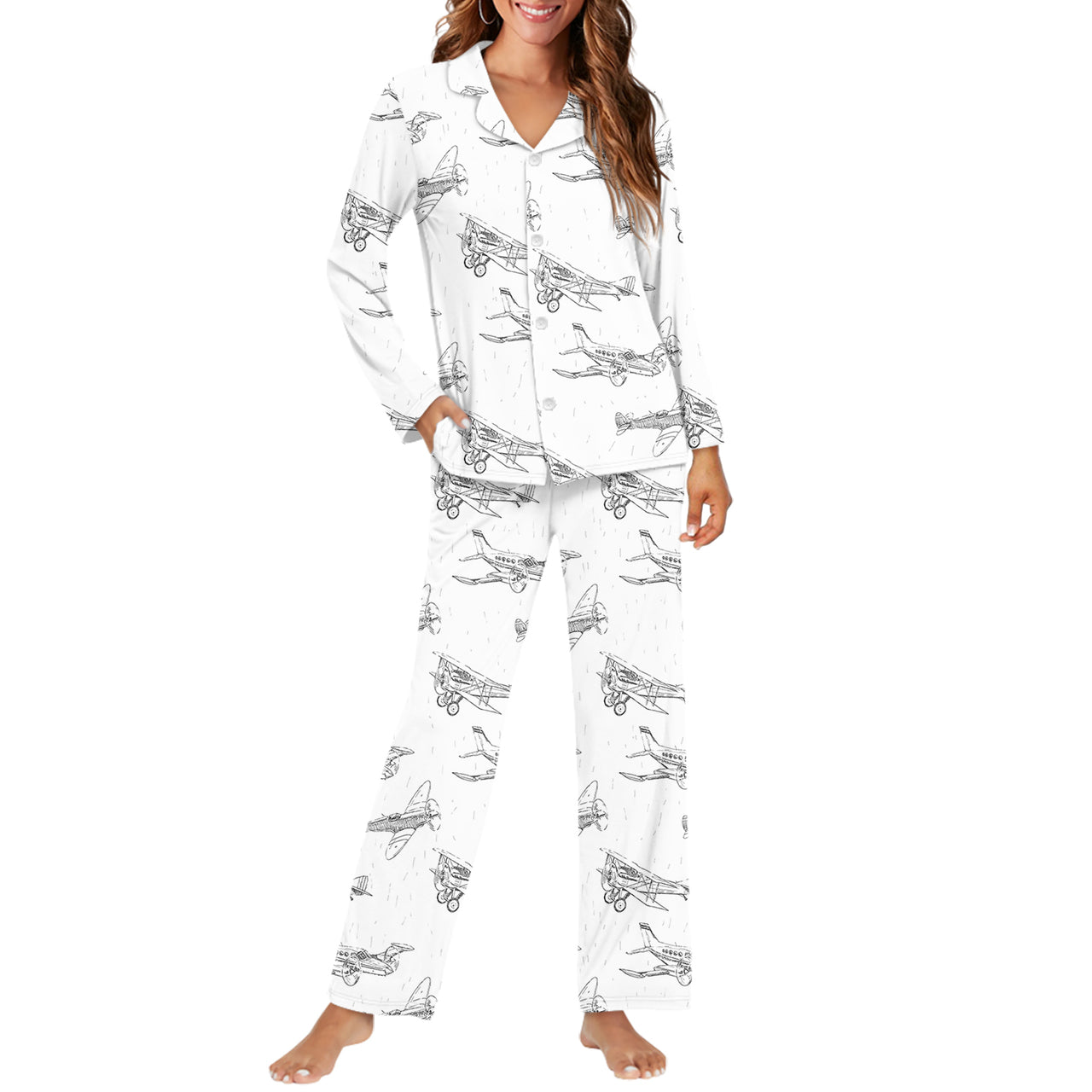 Super Aircrafts Designed Women Button Pajamas