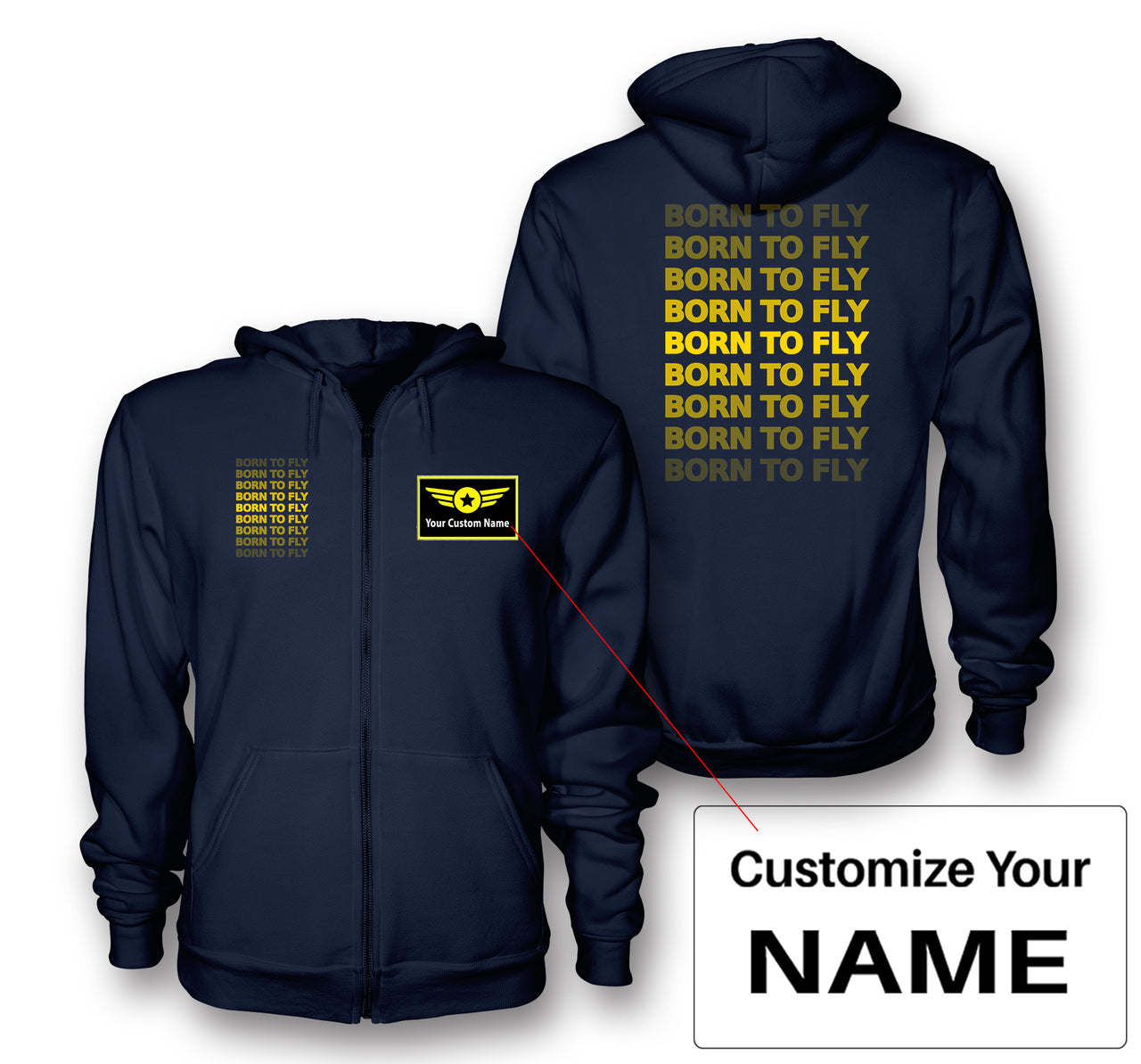 Born To Fly Opacity Designed Zipped Hoodies